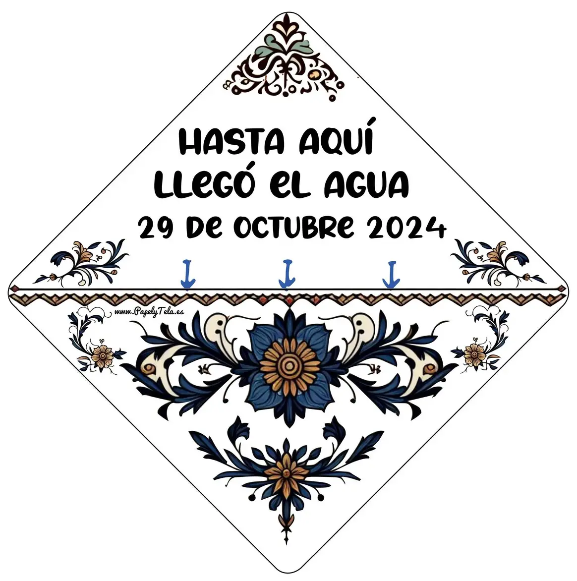 Azulejo conmemorativo DANA Valencia 15x15 Hasta aquí llegó el agua